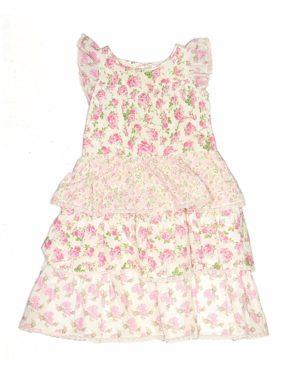 Love Shack Fancy American Girl Floral Tiered Ruffle Sundress in Pink and Cream